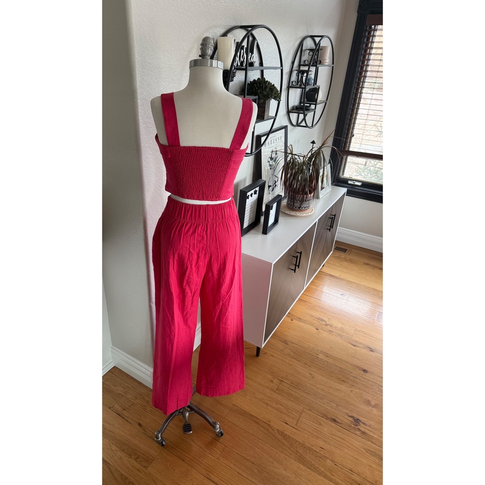 Abercrombie & Fitch Pink Linen Blend 2 Piece Set Crop Top Wide Leg Pants Small - Picture 4 of 16